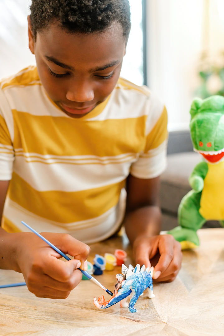 STEM-Accredited Dinosaur Giftset - A Surprise Gift for Boys Complete w/T-Rex Dinosaur Plush, Dinosaur Pullback Cars, Dinosaur Painting Kit, Squishies, Pop It & More