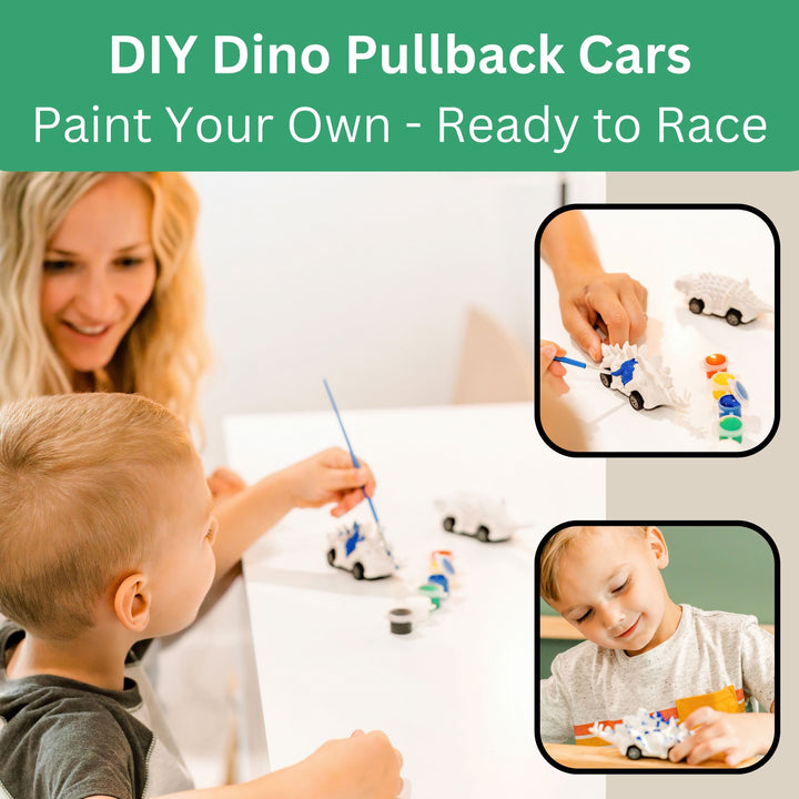 STEM-Accredited Dinosaur Giftset - A Surprise Gift for Boys Complete w/T-Rex Dinosaur Plush, Dinosaur Pullback Cars, Dinosaur Painting Kit, Squishies, Pop It & More
