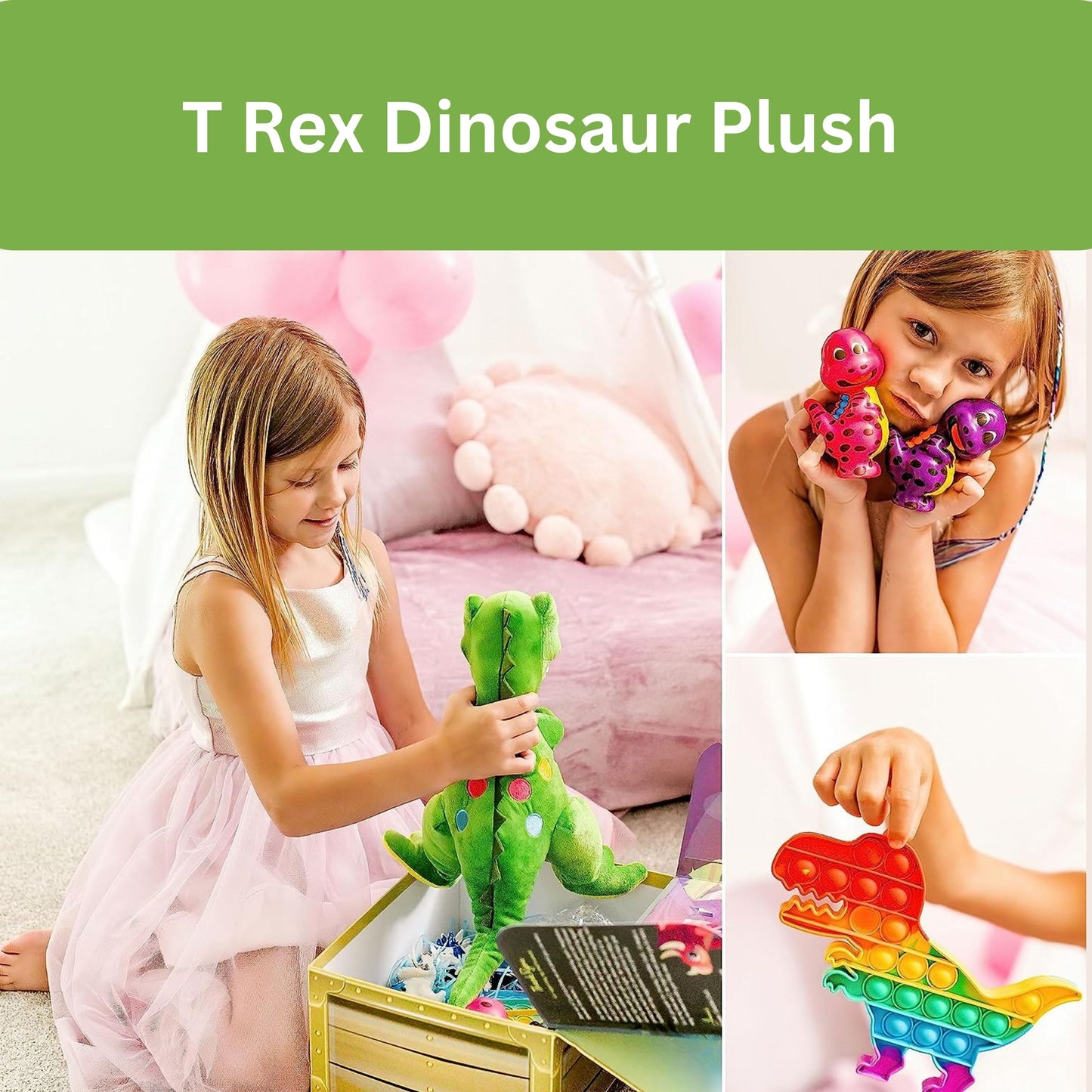 STEM-Accredited Dinosaur Giftset - A Surprise Gift for Boys Complete w/T-Rex Dinosaur Plush, Dinosaur Pullback Cars, Dinosaur Painting Kit, Squishies, Pop It & More