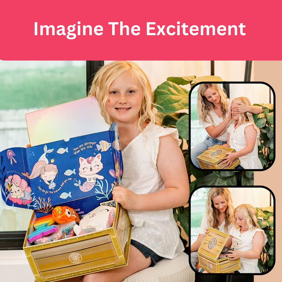 STEM-CERTIFIED COASTLINE CRAFT Mermaid Gift Set for Girls - Soft Mercat Plush Toy with Painting Kit, Mermaid Squishy, Pop it Toy & More Screen-Free Play!