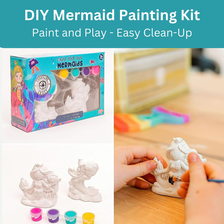STEM-CERTIFIED COASTLINE CRAFT Mermaid Gift Set for Girls - Soft Mercat Plush Toy with Painting Kit, Mermaid Squishy, Pop it Toy & More Screen-Free Play!