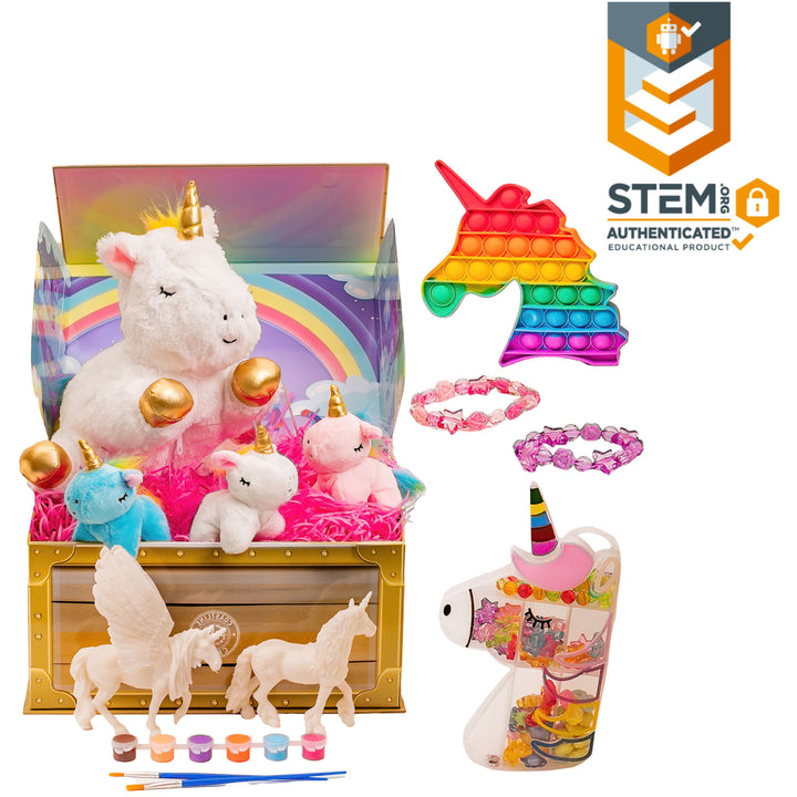 STEM-Certified Unicorn Giftset - A Showcase Gift for Girls Complete w/ Unicorn Crafts & Unicorn Toys - Includes Mama & Baby Unicorn Family, Painting Kit, DIY Jewelry & More