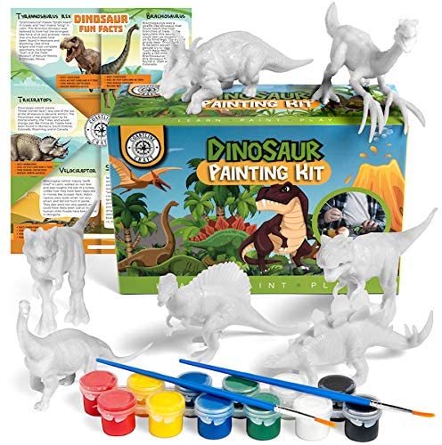 STEM.org Dinosaur Painting Kit for Kids with Dino Trivia-Dinosaur Crafts for Kids Ages 3-5 + w/ 2T-Rex Dinosaur Set - Screen Free, Educational Dinosaur Gifts for Boys, Dino Art Projects for Kids 4-6