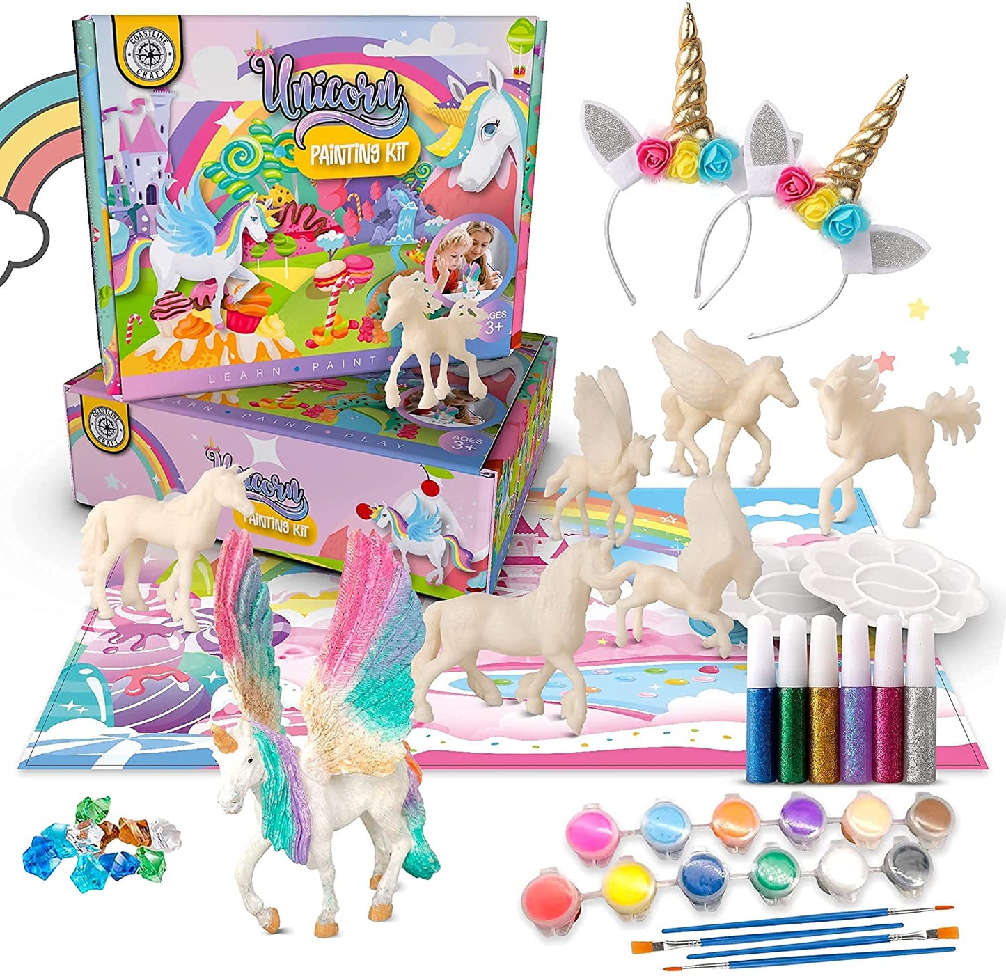 CRAFTBARN - Painting Kits for Kids Ages 4-8 | Craft Paint Set for Boys &  Girls Ages 3-5 | Unicorn Princess Mermaid Theme Children's Paint with Water