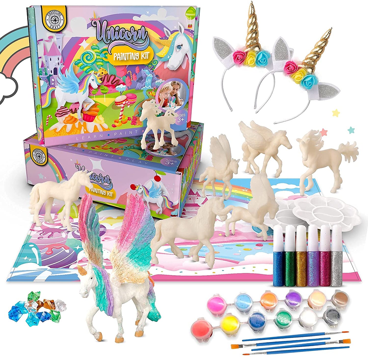 Unicorn Heart Canvas Painting Kids DIY Paint Party Kit-includes